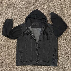 Ring of Fire Downtown Lis Angeles Charcoal Hooded Denim Jacket Men's XL